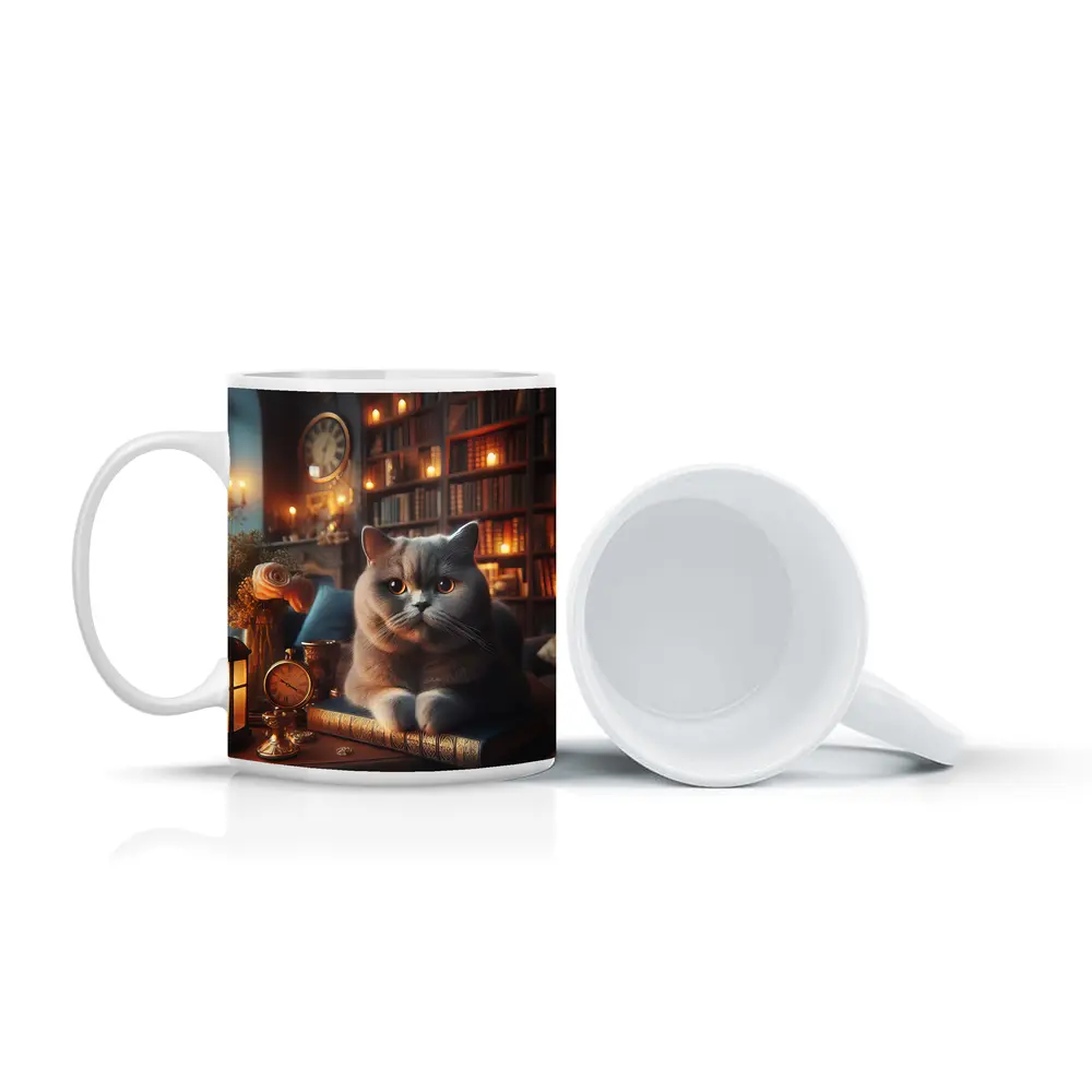 British Shorthair Cat Cozy Library Candlelight – Mugs
