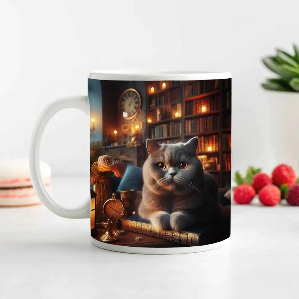 British Shorthair Cat Cozy Library Candlelight – Mugs