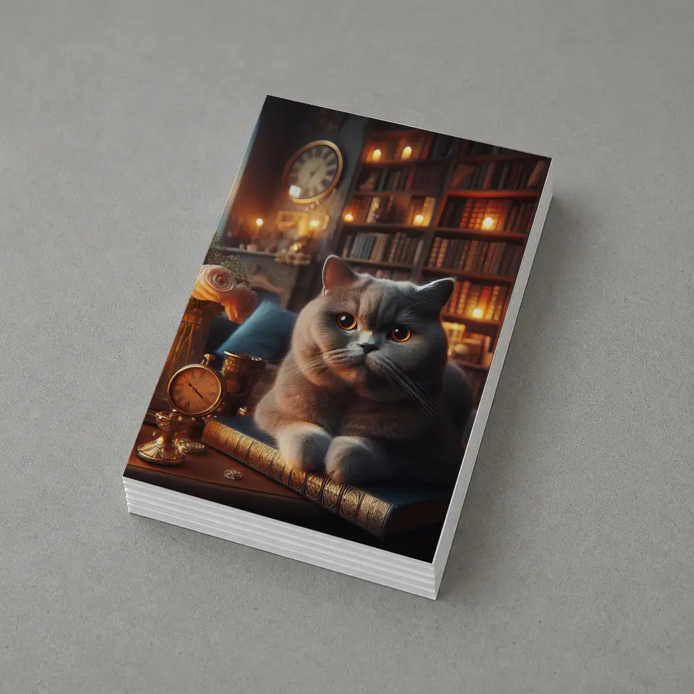 British Shorthair Cat Cozy Library Candlelight – Postcards