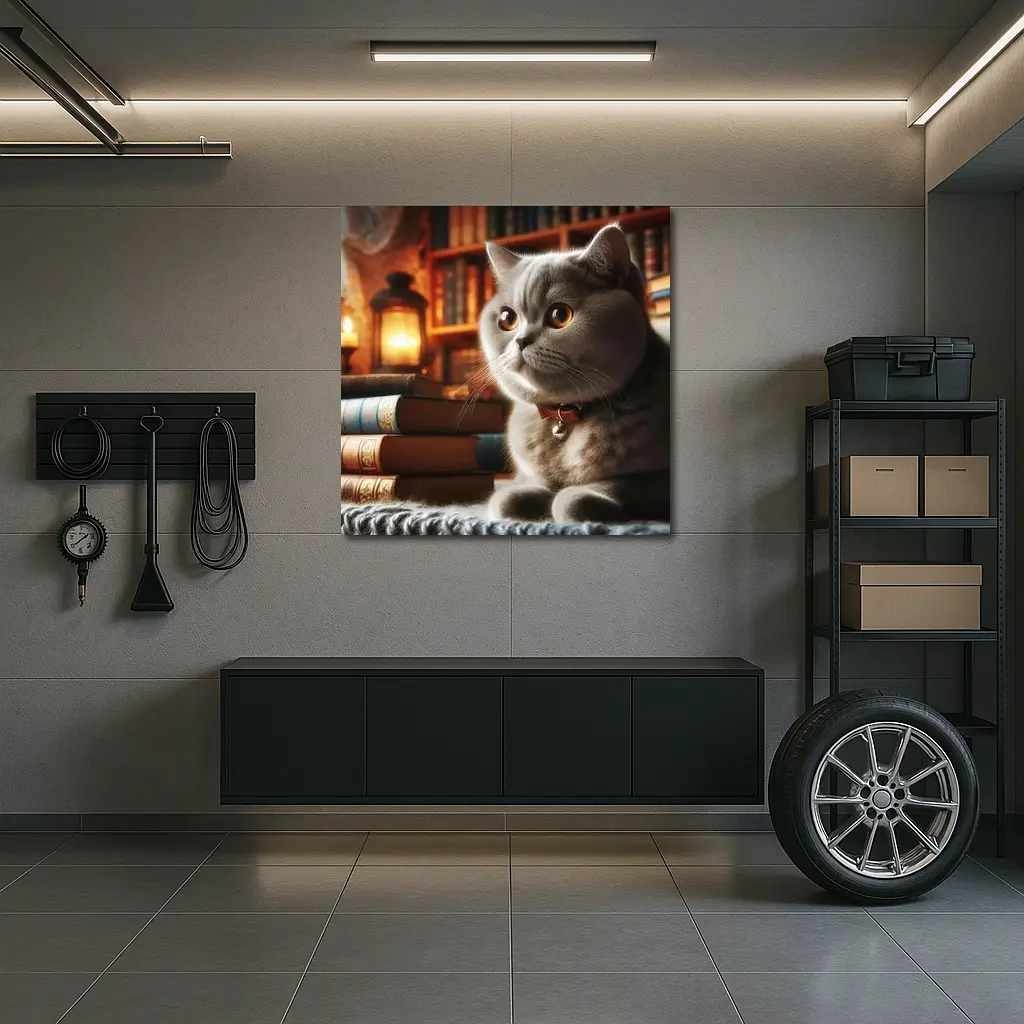 British Shorthair Cat Cozy Library Books – Wall Art