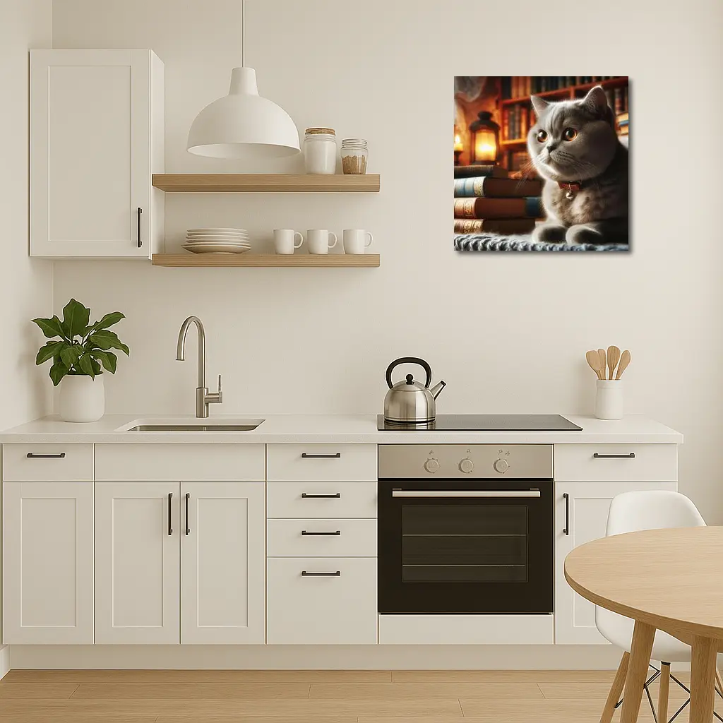 British Shorthair Cat Cozy Library Books – Wall Art