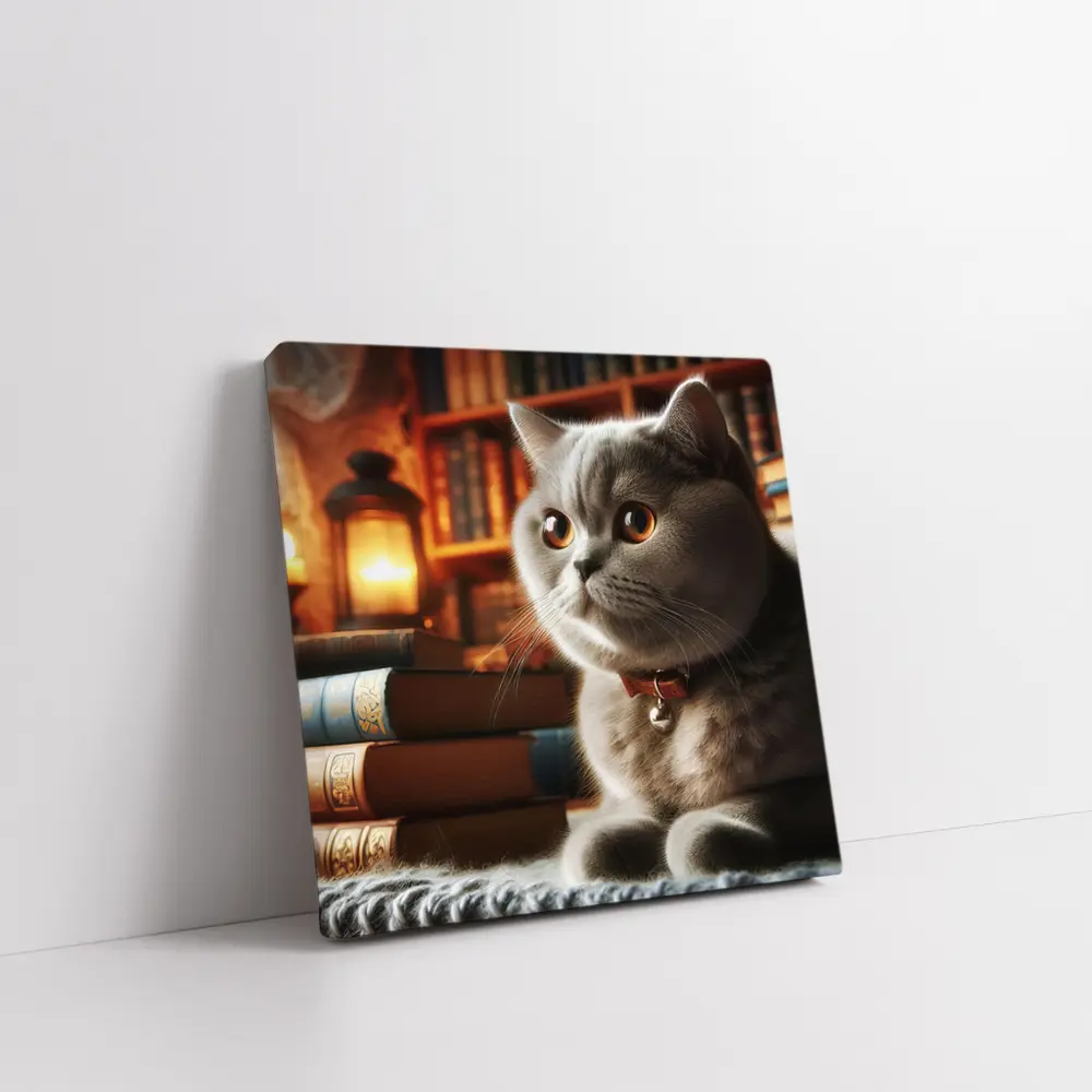 British Shorthair Cat Cozy Library Books – Wall Art