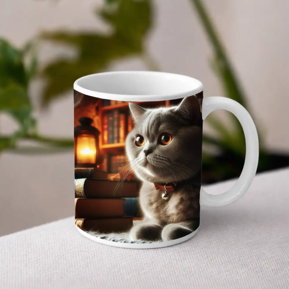 British Shorthair Cat Cozy Library Books – Mugs