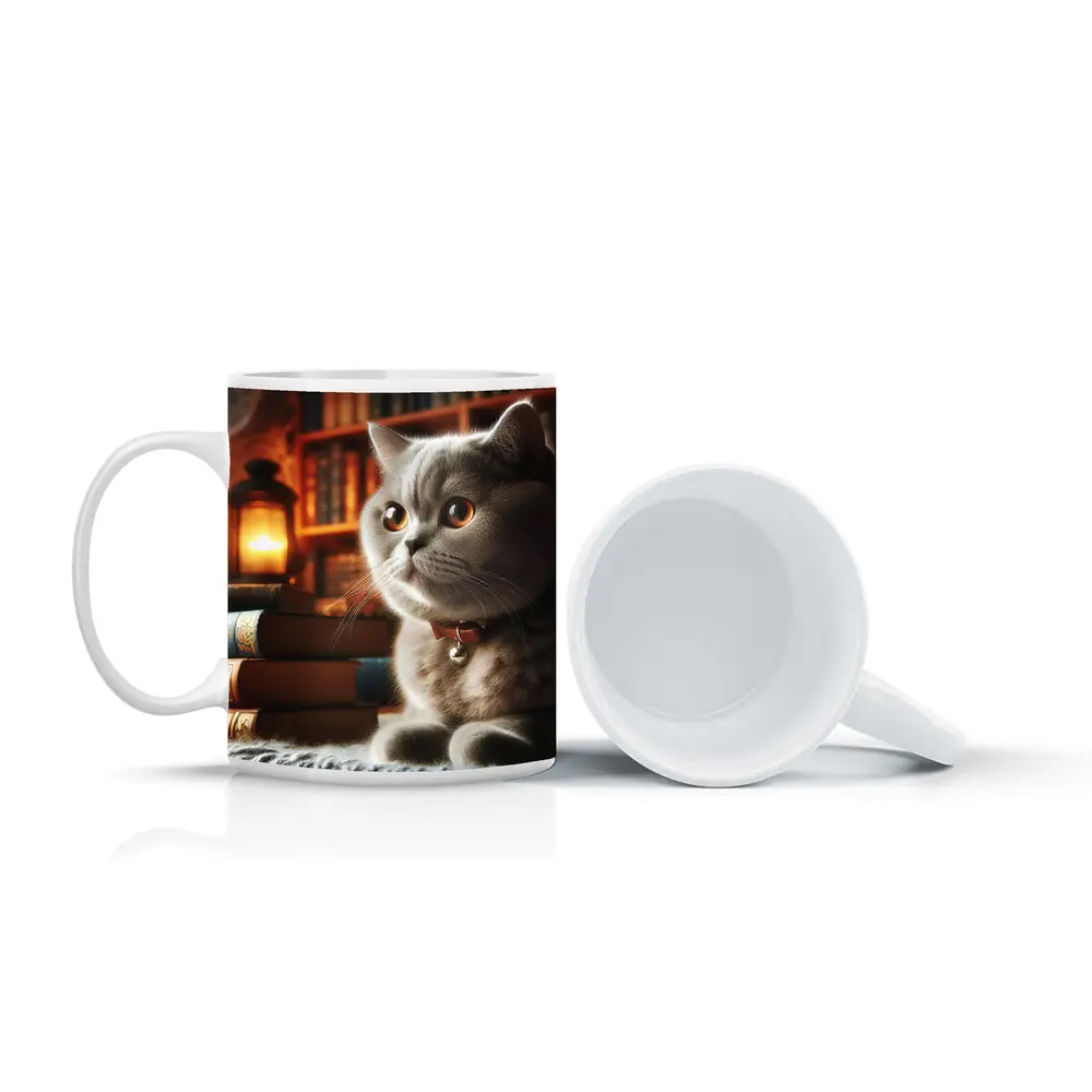British Shorthair Cat Cozy Library Books – Mugs