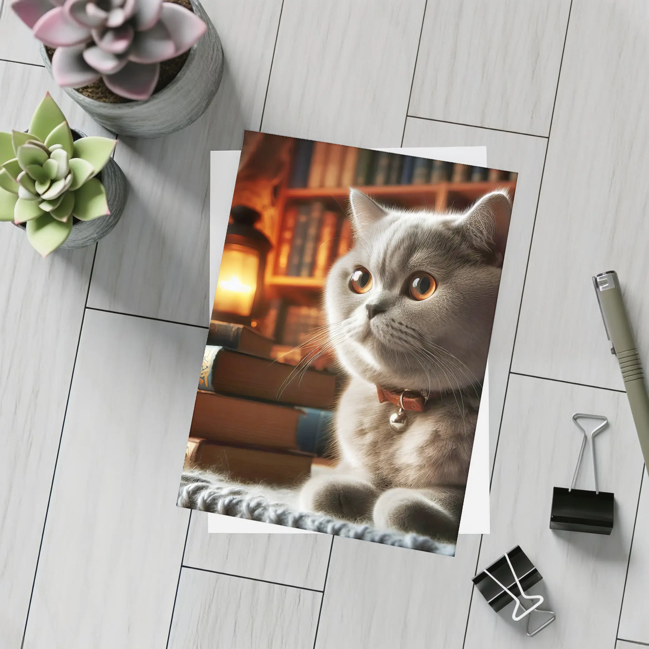 British Shorthair Cat Cozy Library Books – Postcards
