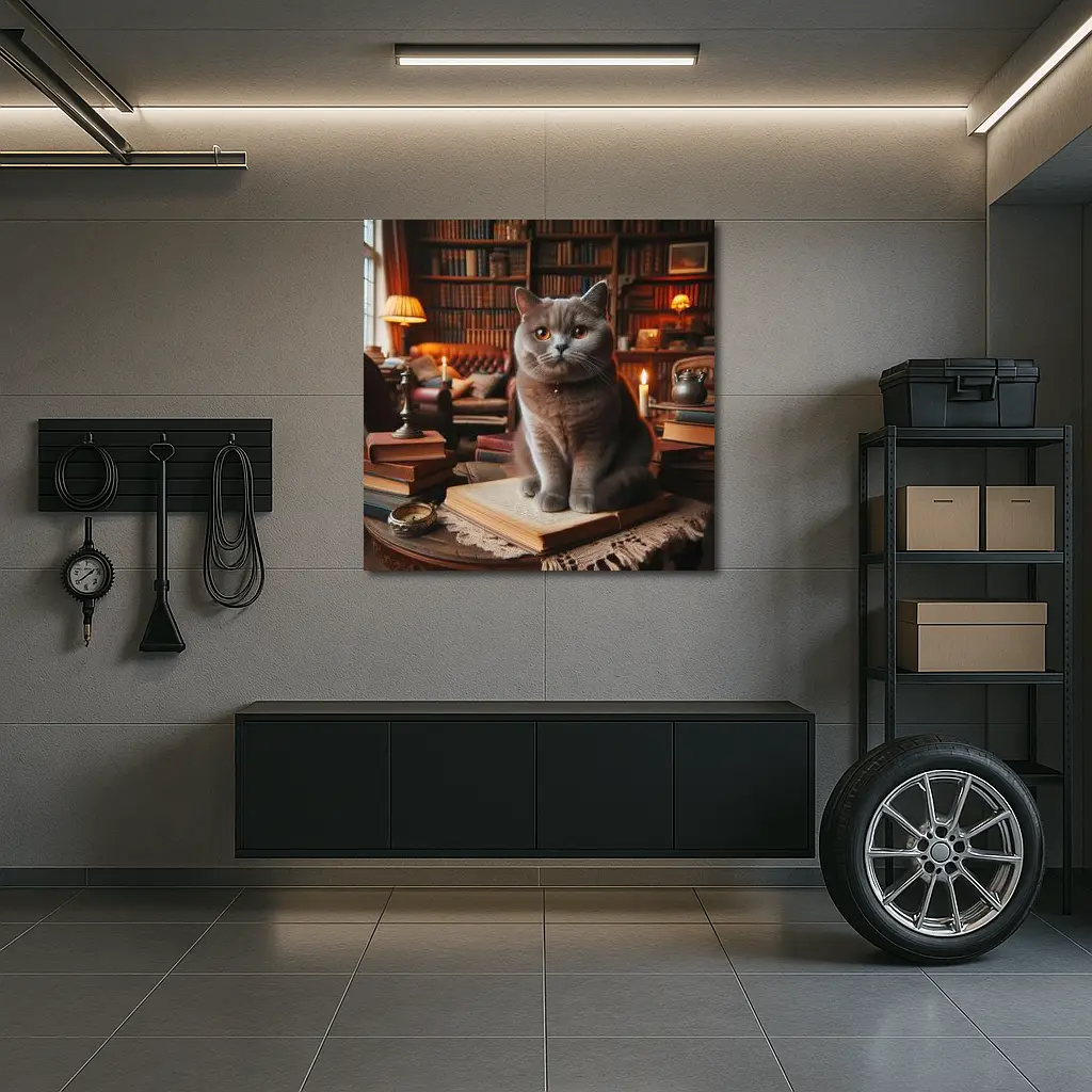 British Shorthair Cat Cozy Library Reading Room – Wall Art