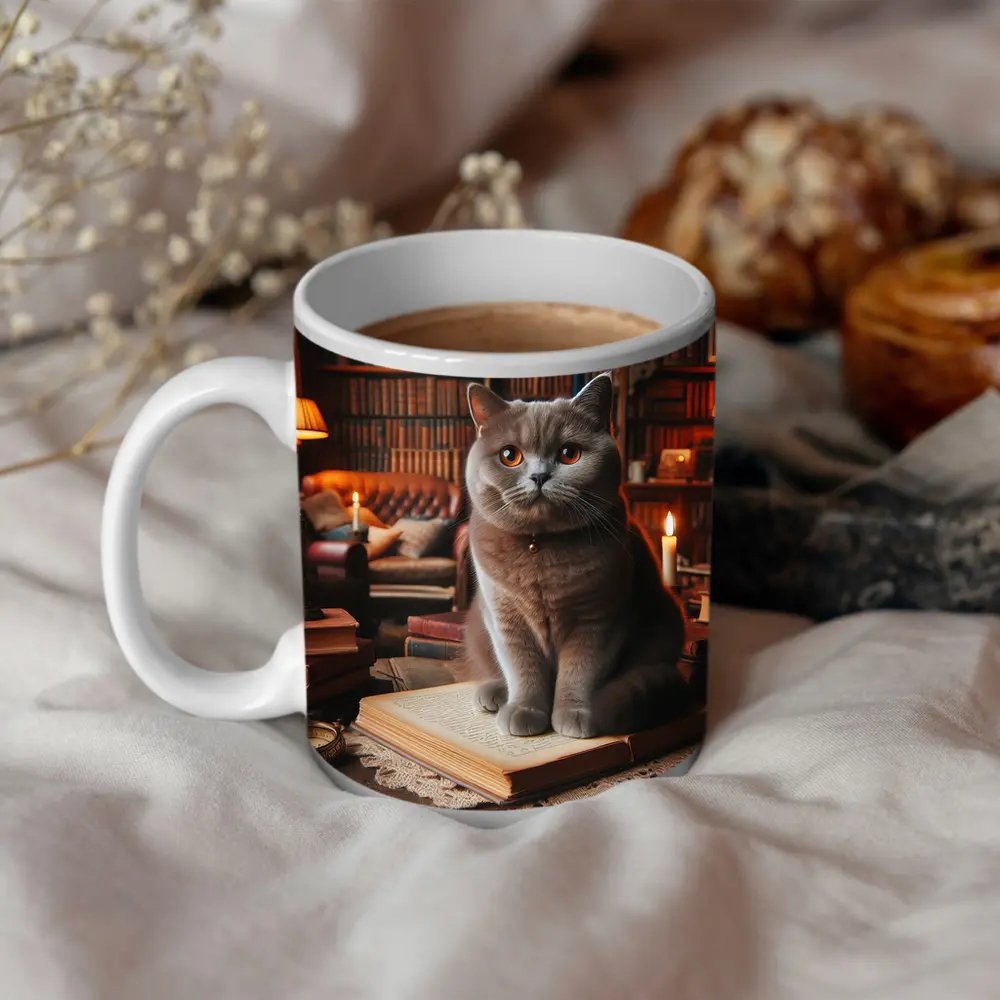 British Shorthair Cat Cozy Library Reading Room – Mugs