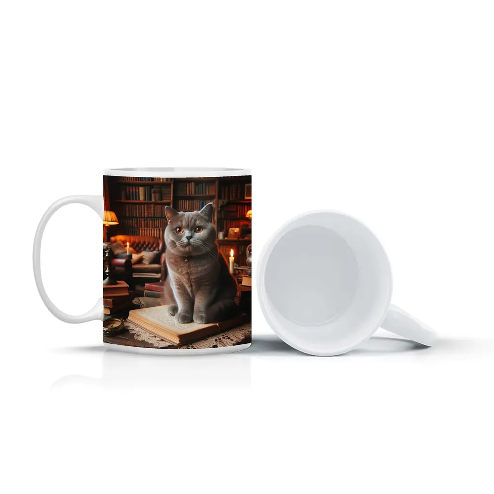 British Shorthair Cat Cozy Library Reading Room – Mugs