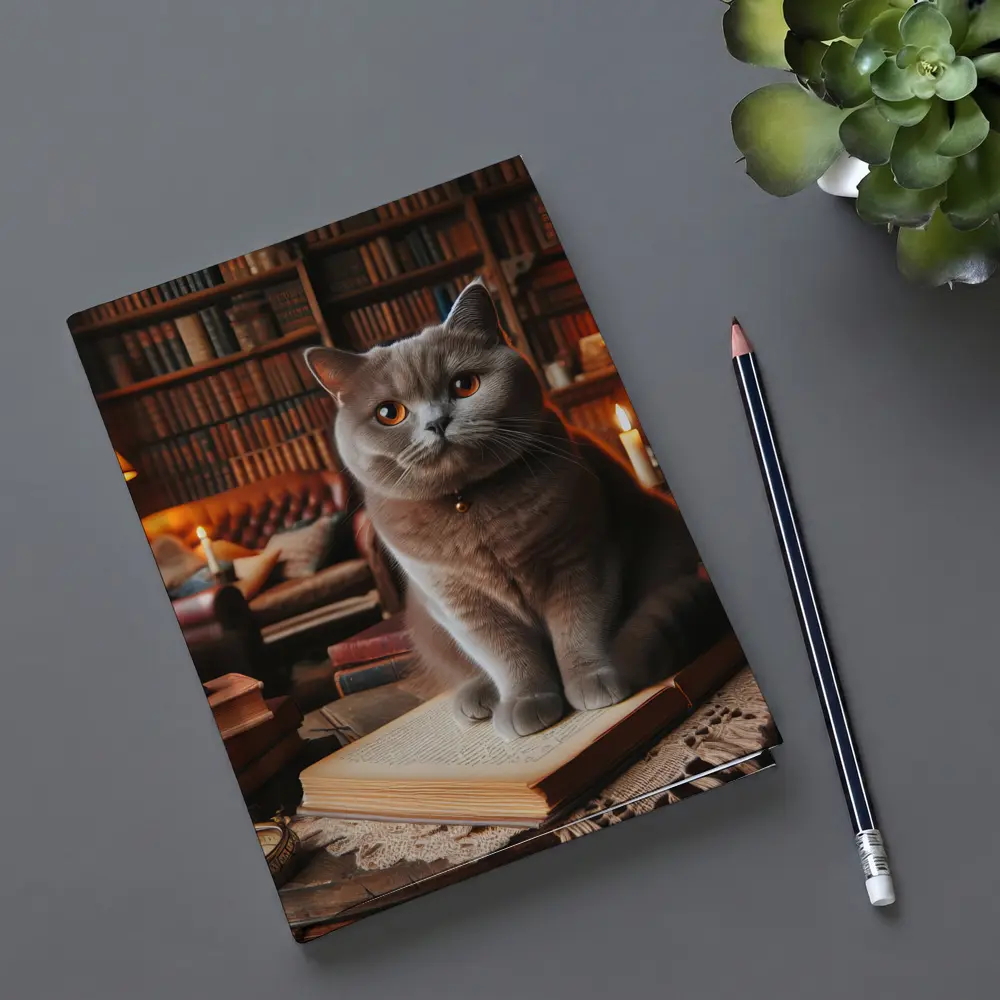 British Shorthair Cat Cozy Library Reading Room – Notebooks