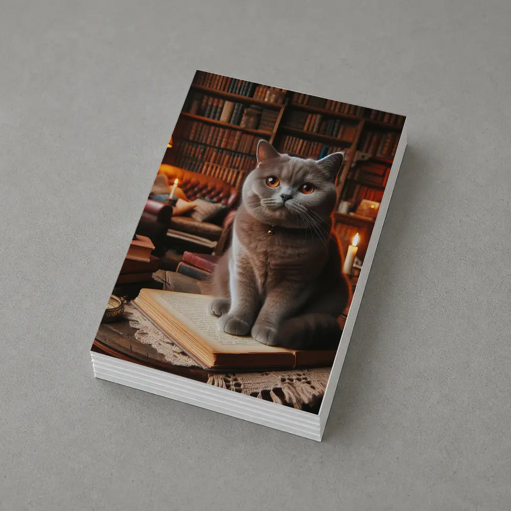 British Shorthair Cat Cozy Library Reading Room – Postcards