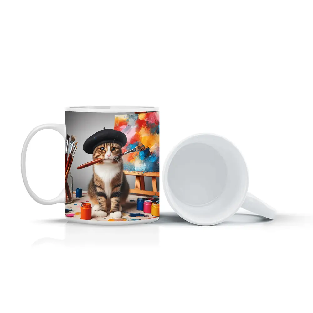 Artist Cat Beret Painting Studio Scene – Mugs