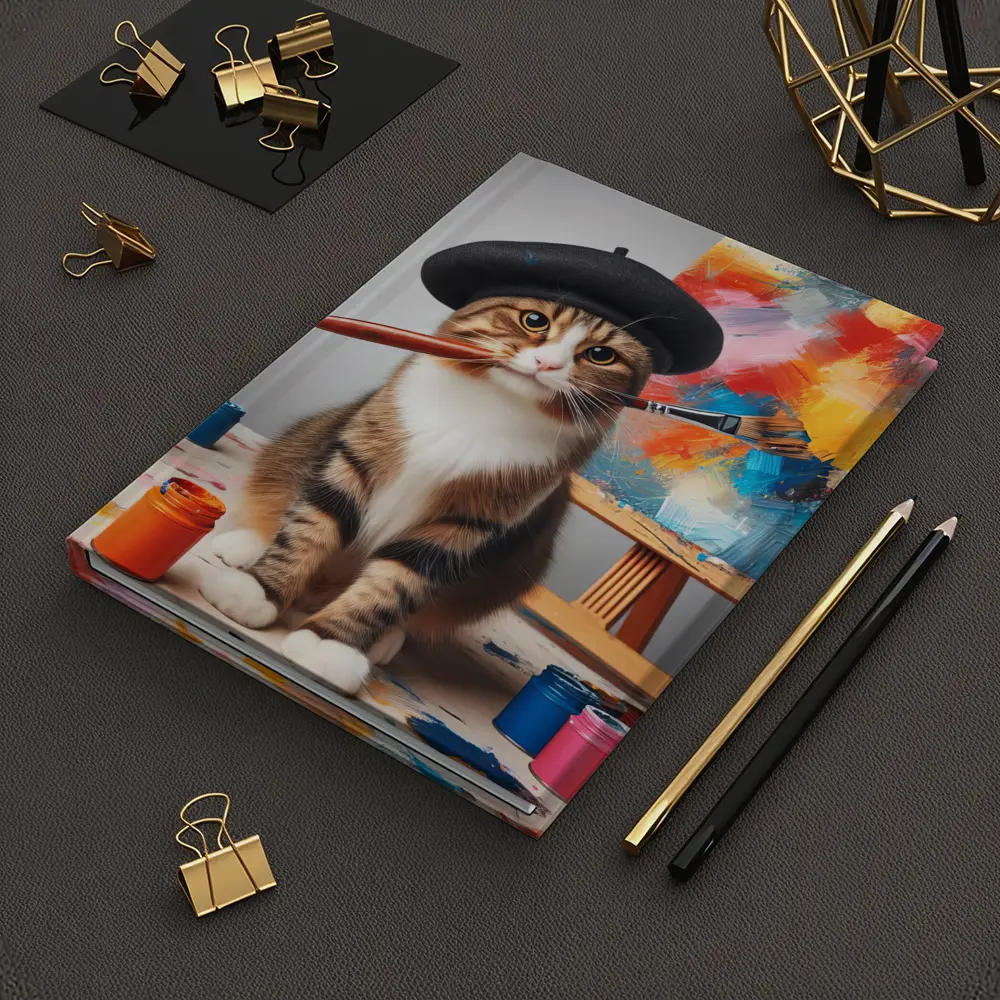 Artist Cat Beret Painting Studio Scene – Notebooks