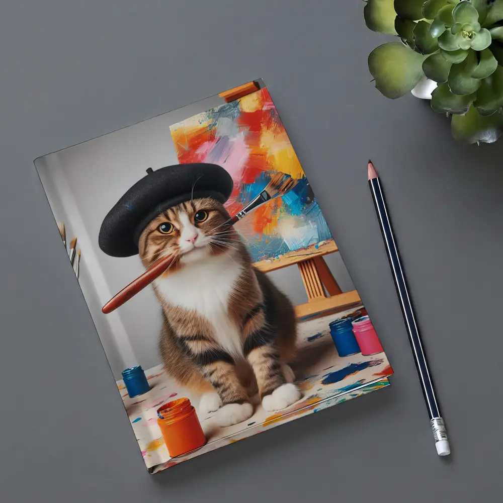 Artist Cat Beret Painting Studio Scene – Notebooks