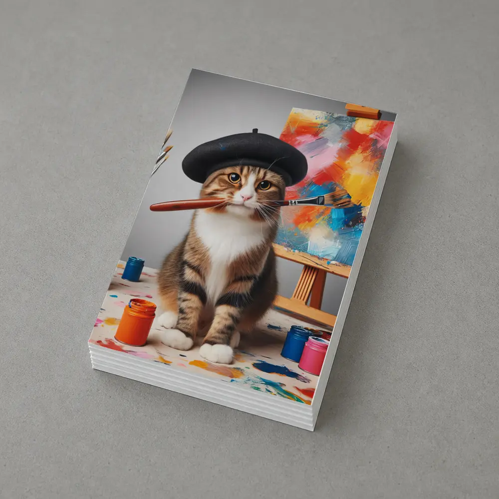 Artist Cat Beret Painting Studio Scene – Postcards