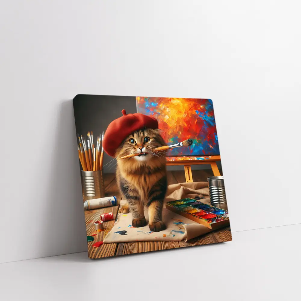 Tabby Cat Artist Red Beret Painting Studio – Wall Art