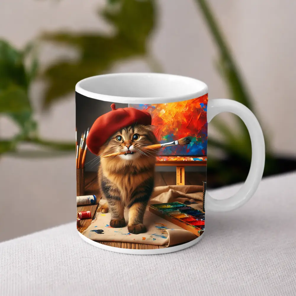 Tabby Cat Artist Red Beret Painting Studio – Mugs