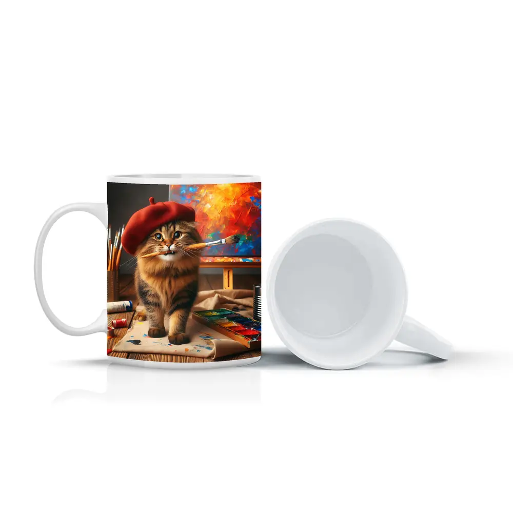Tabby Cat Artist Red Beret Painting Studio – Mugs