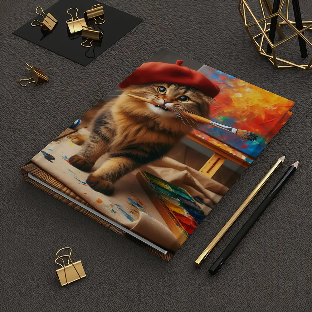 Tabby Cat Artist Red Beret Painting Studio – Notebooks