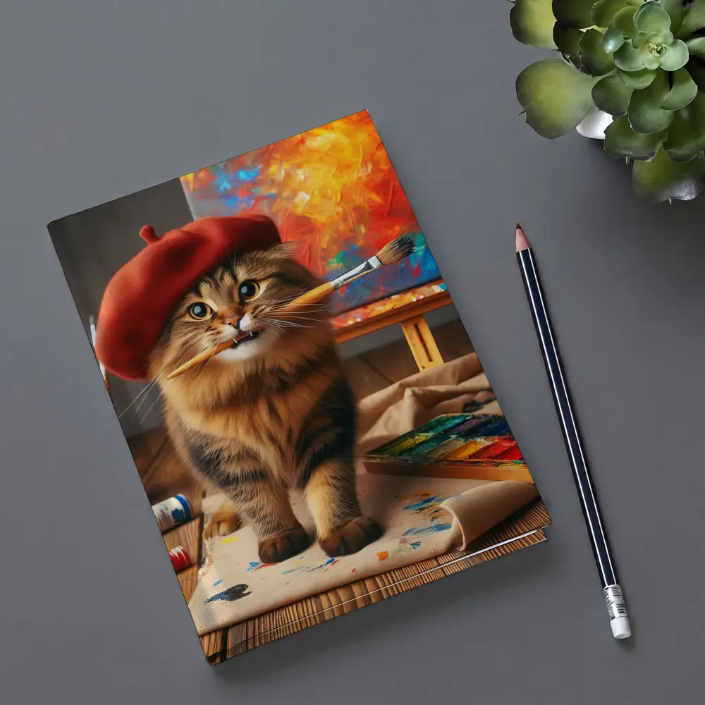 Tabby Cat Artist Red Beret Painting Studio – Notebooks