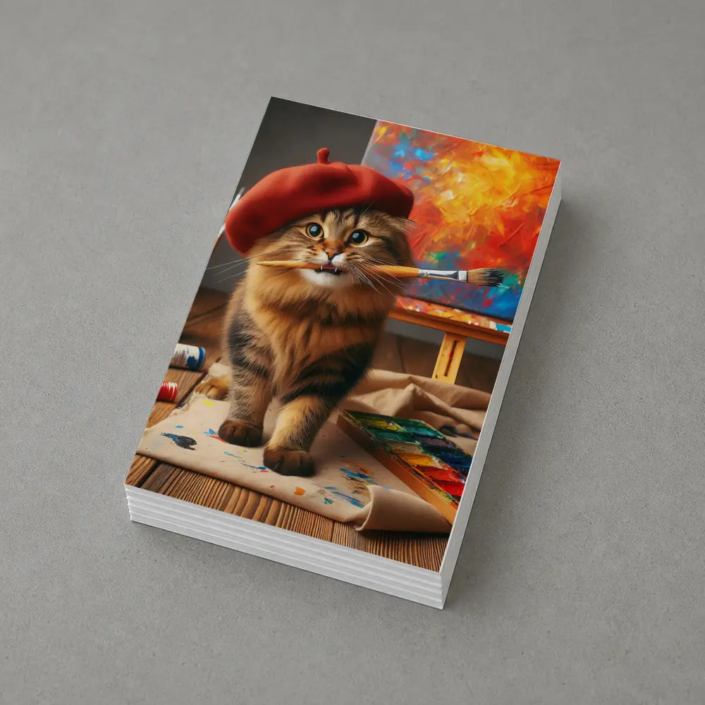 Tabby Cat Artist Red Beret Painting Studio – Postcards