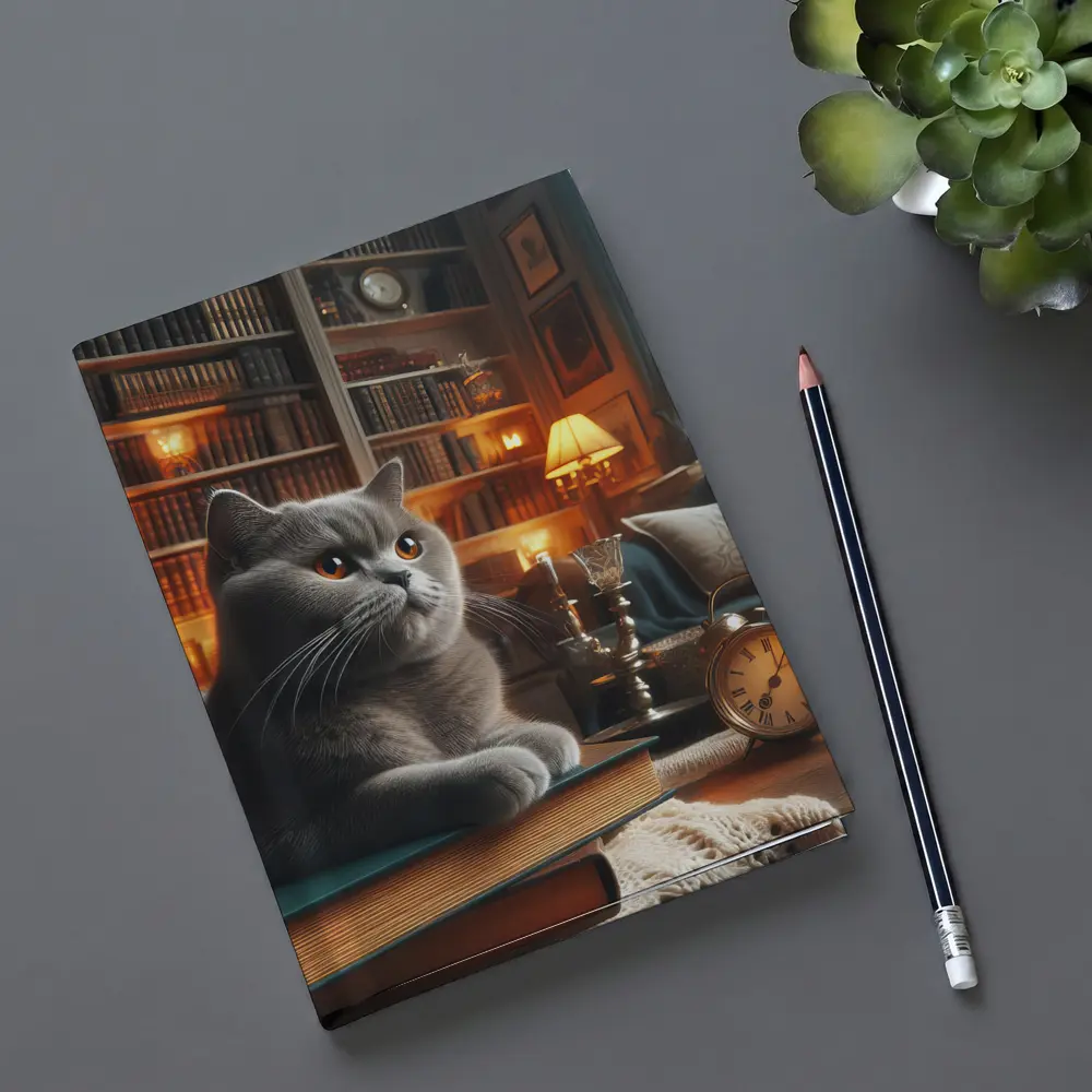 Gray British Shorthair Cat Library Candlelight – Notebooks