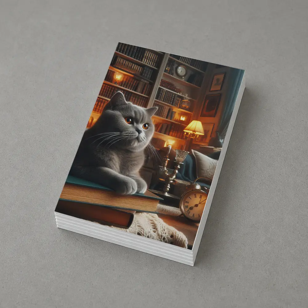 Gray British Shorthair Cat Library Candlelight – Postcards