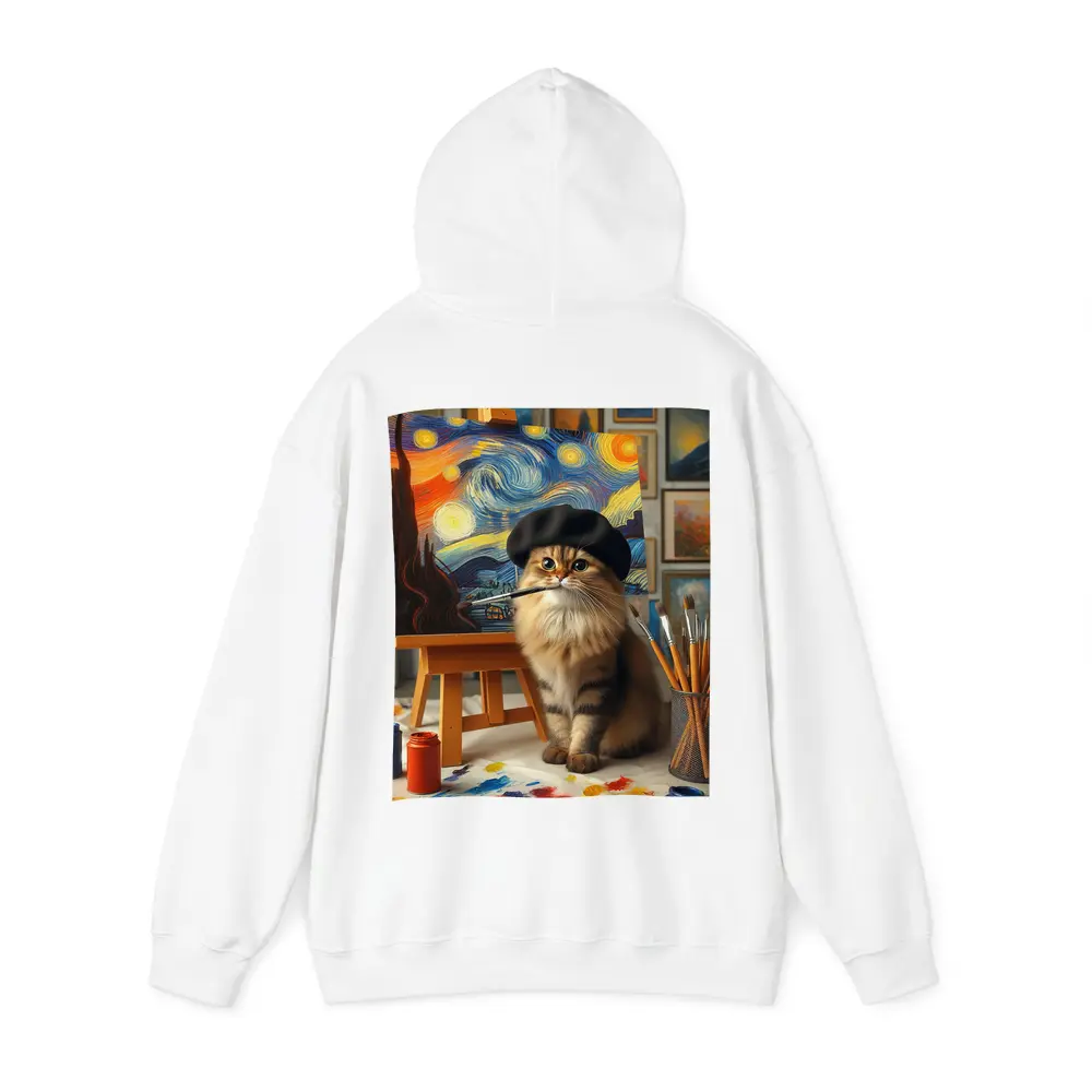 Cat Artist Painting Starry Night Studio – Hoodies