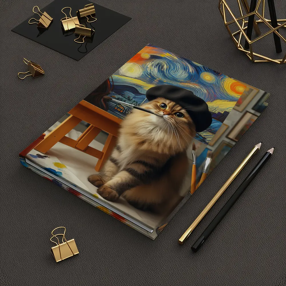 Cat Artist Painting Starry Night Studio – Notebooks