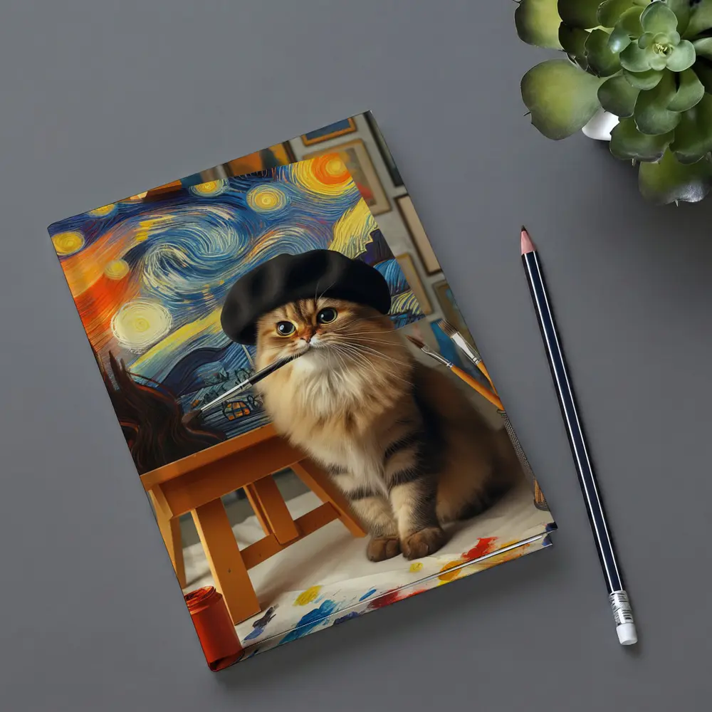 Cat Artist Painting Starry Night Studio – Notebooks