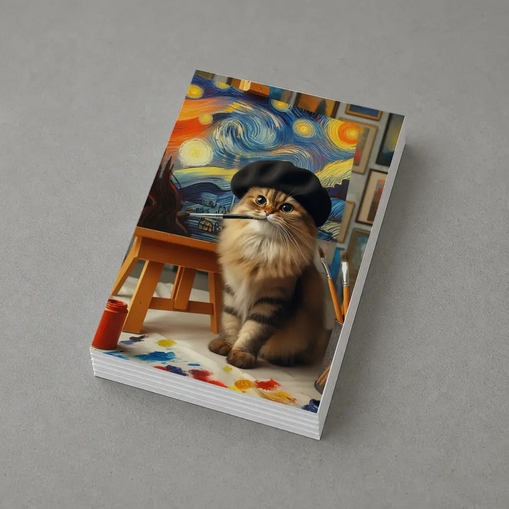 Cat Artist Painting Starry Night Studio – Postcards
