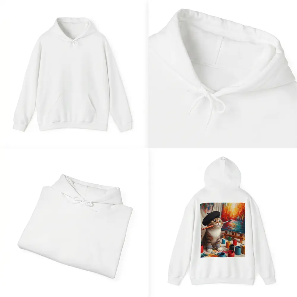 Artist Cat Wearing Beret Painting Studio – Hoodies
