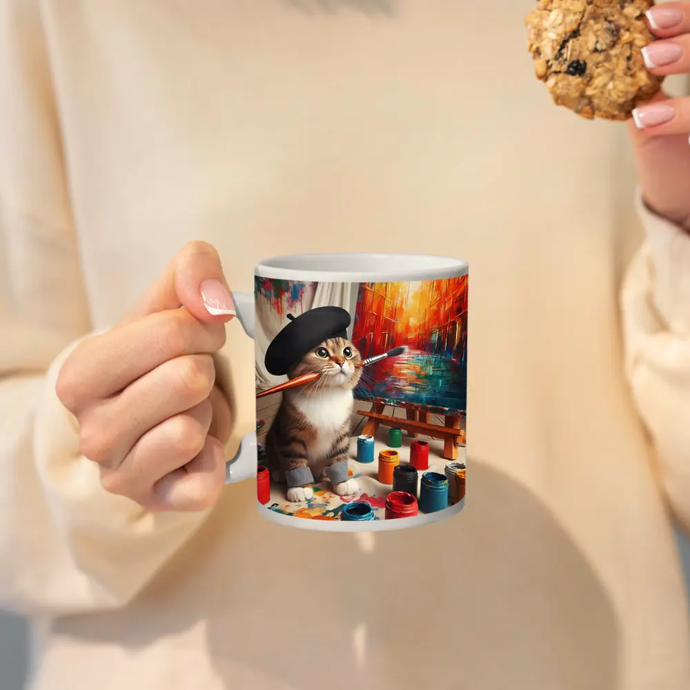 Artist Cat Wearing Beret Painting Studio – Mugs