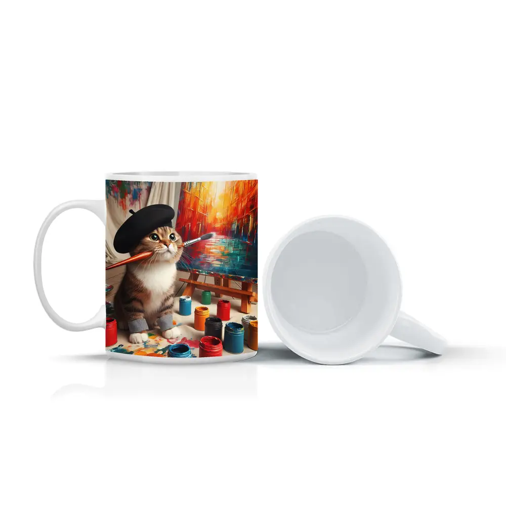 Artist Cat Wearing Beret Painting Studio – Mugs