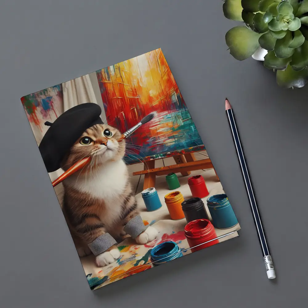 Artist Cat Wearing Beret Painting Studio – Notebooks