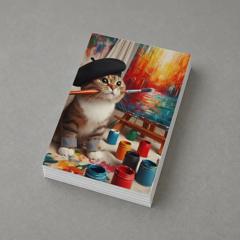 Artist Cat Wearing Beret Painting Studio – Postcards