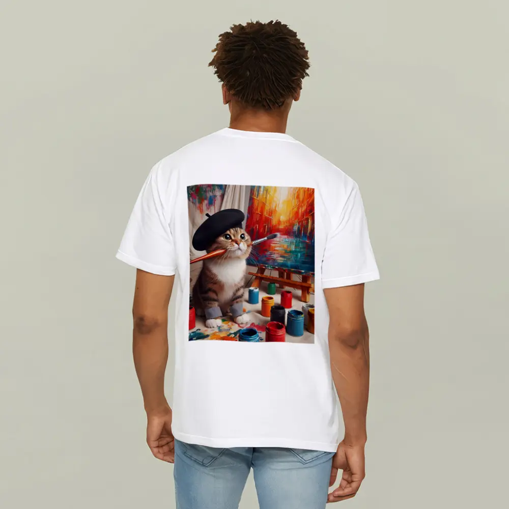 Artist Cat Wearing Beret Painting Studio – T-Shirts