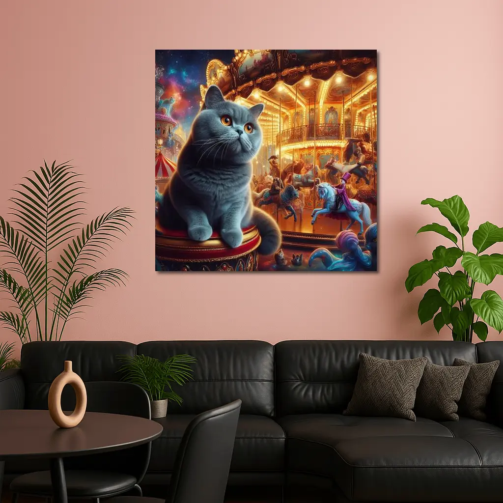 British Shorthair Cat Carousel Fantasy Scene – Wall Art