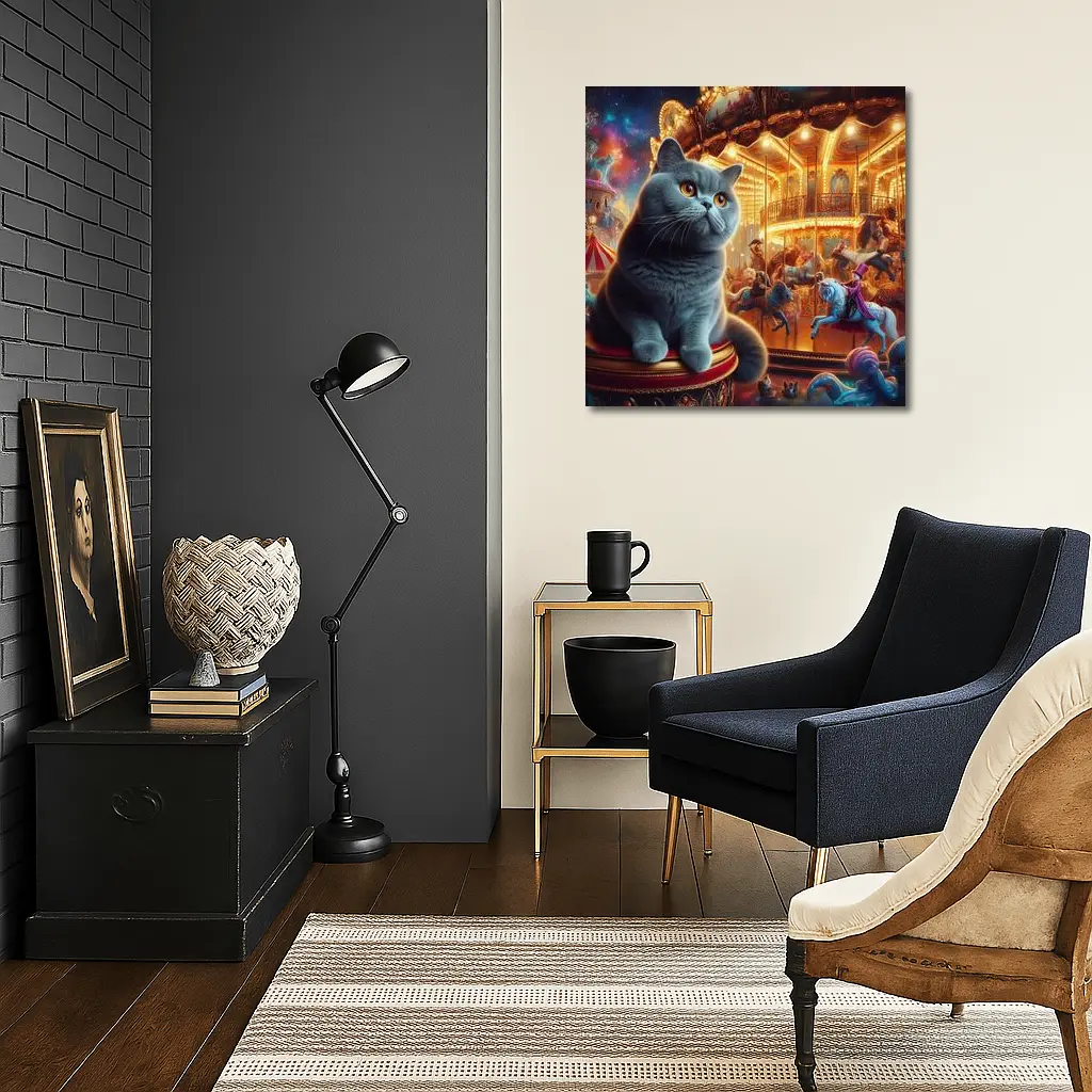 British Shorthair Cat Carousel Fantasy Scene – Wall Art