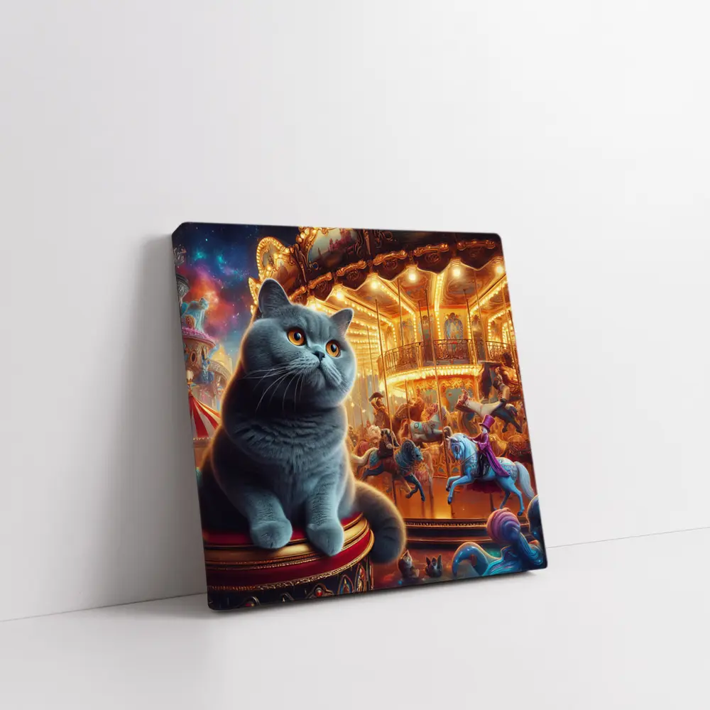 British Shorthair Cat Carousel Fantasy Scene – Wall Art
