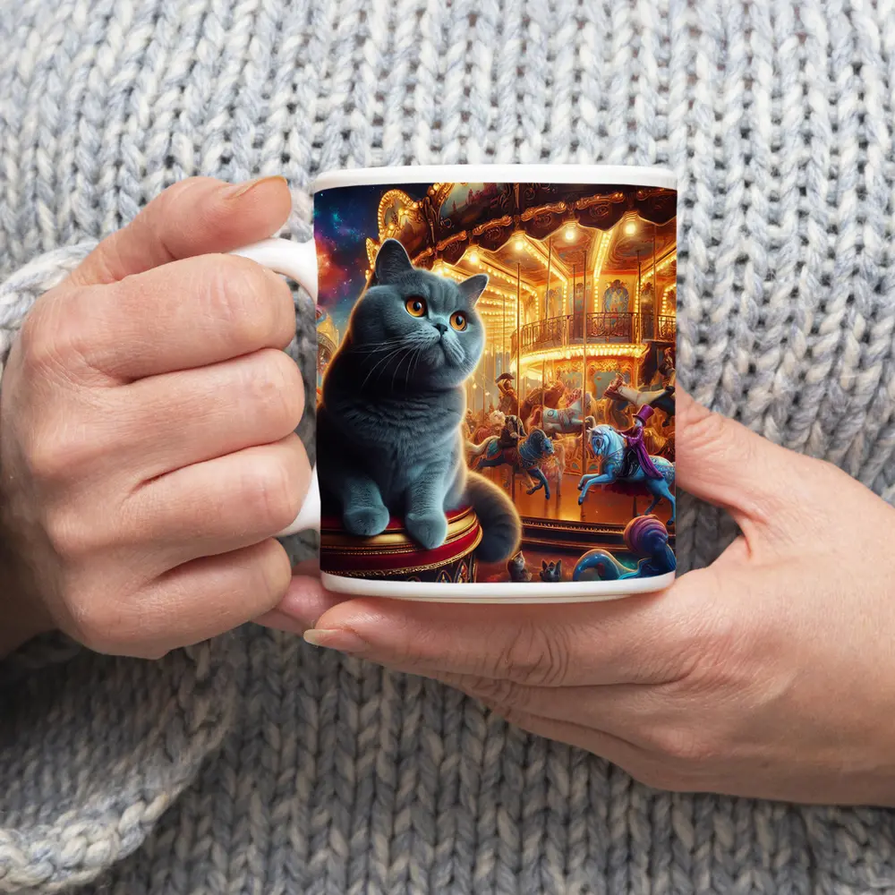 British Shorthair Cat Carousel Fantasy Scene – Mugs