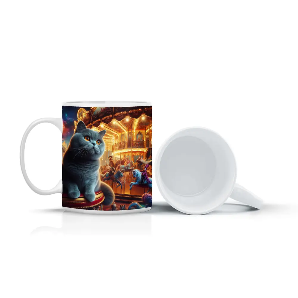 British Shorthair Cat Carousel Fantasy Scene – Mugs