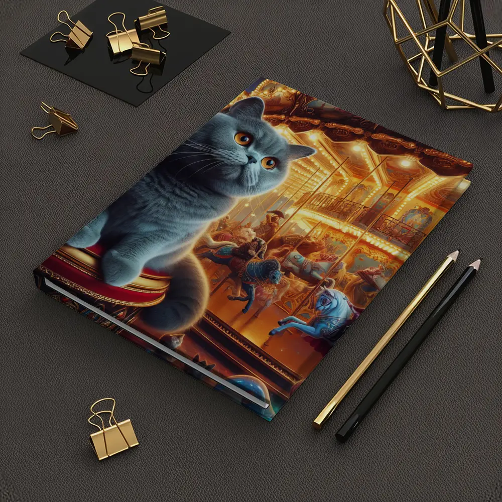British Shorthair Cat Carousel Fantasy Scene – Notebooks