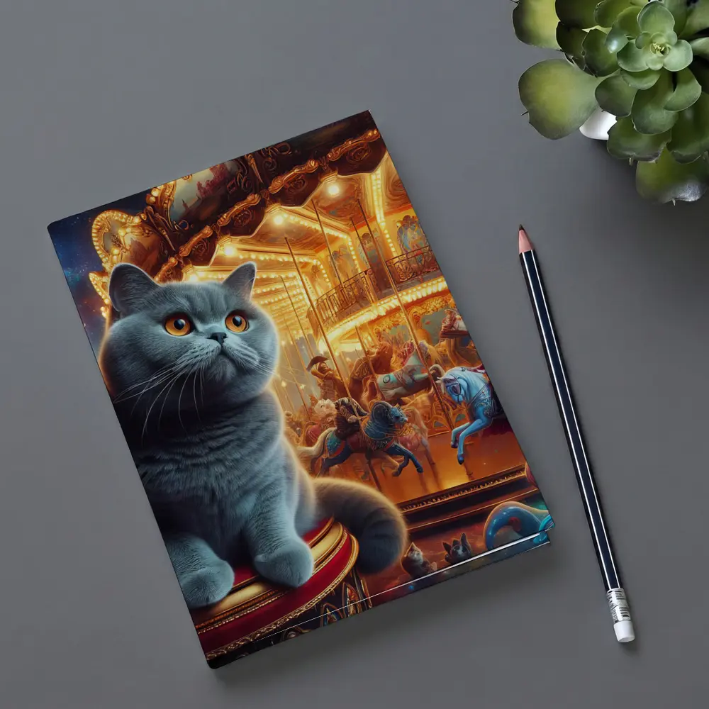 British Shorthair Cat Carousel Fantasy Scene – Notebooks