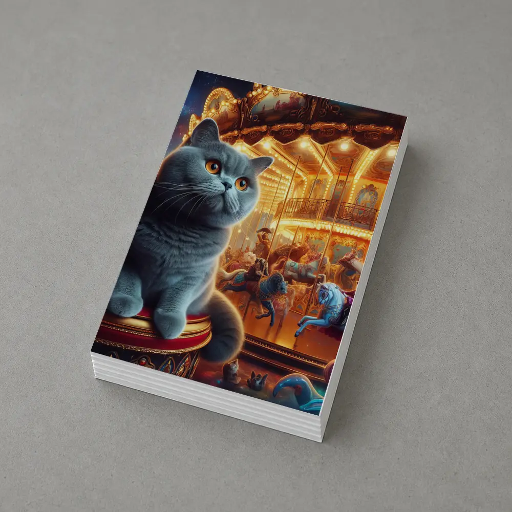 British Shorthair Cat Carousel Fantasy Scene – Postcards