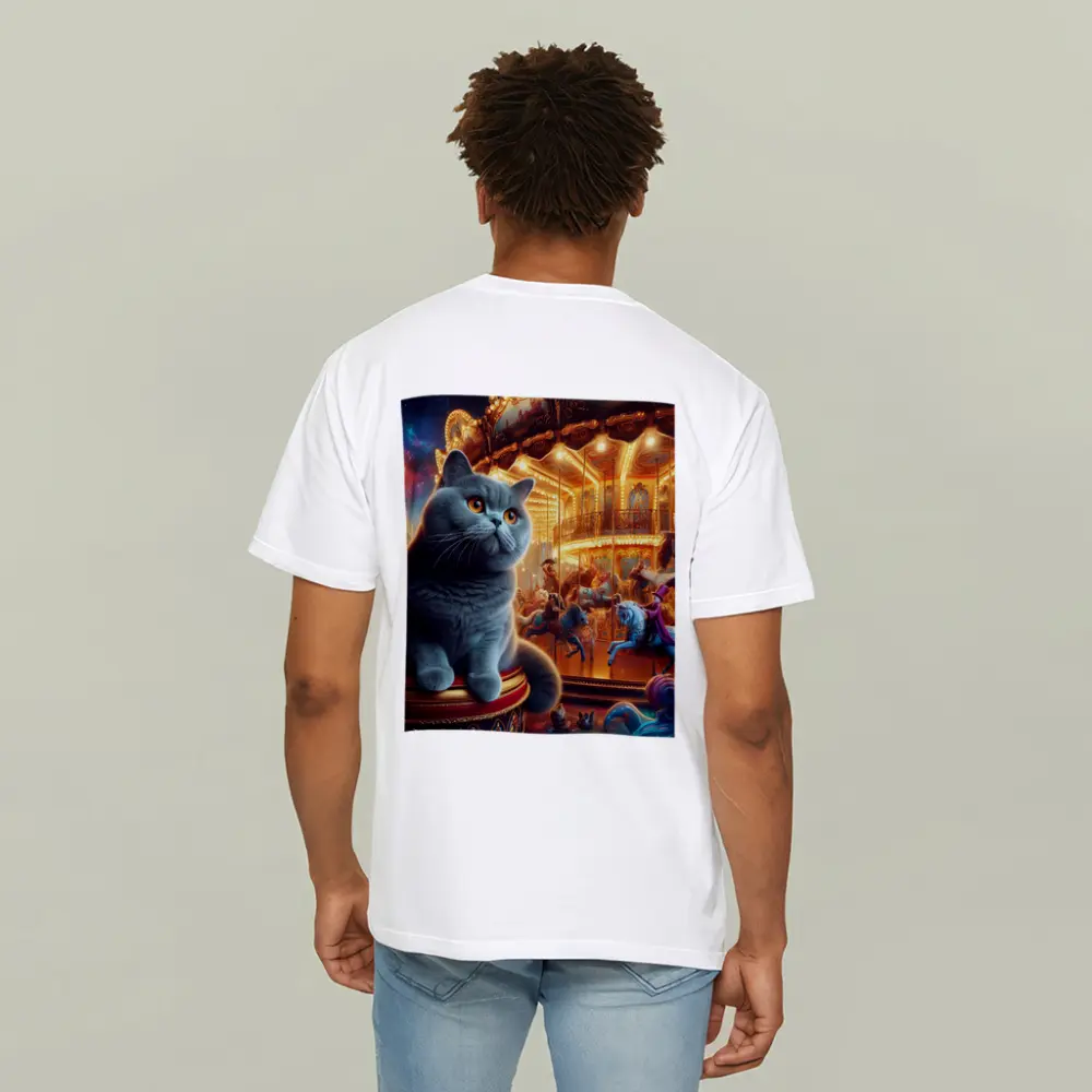 British Shorthair Cat Carousel Fantasy Scene – T-Shirts