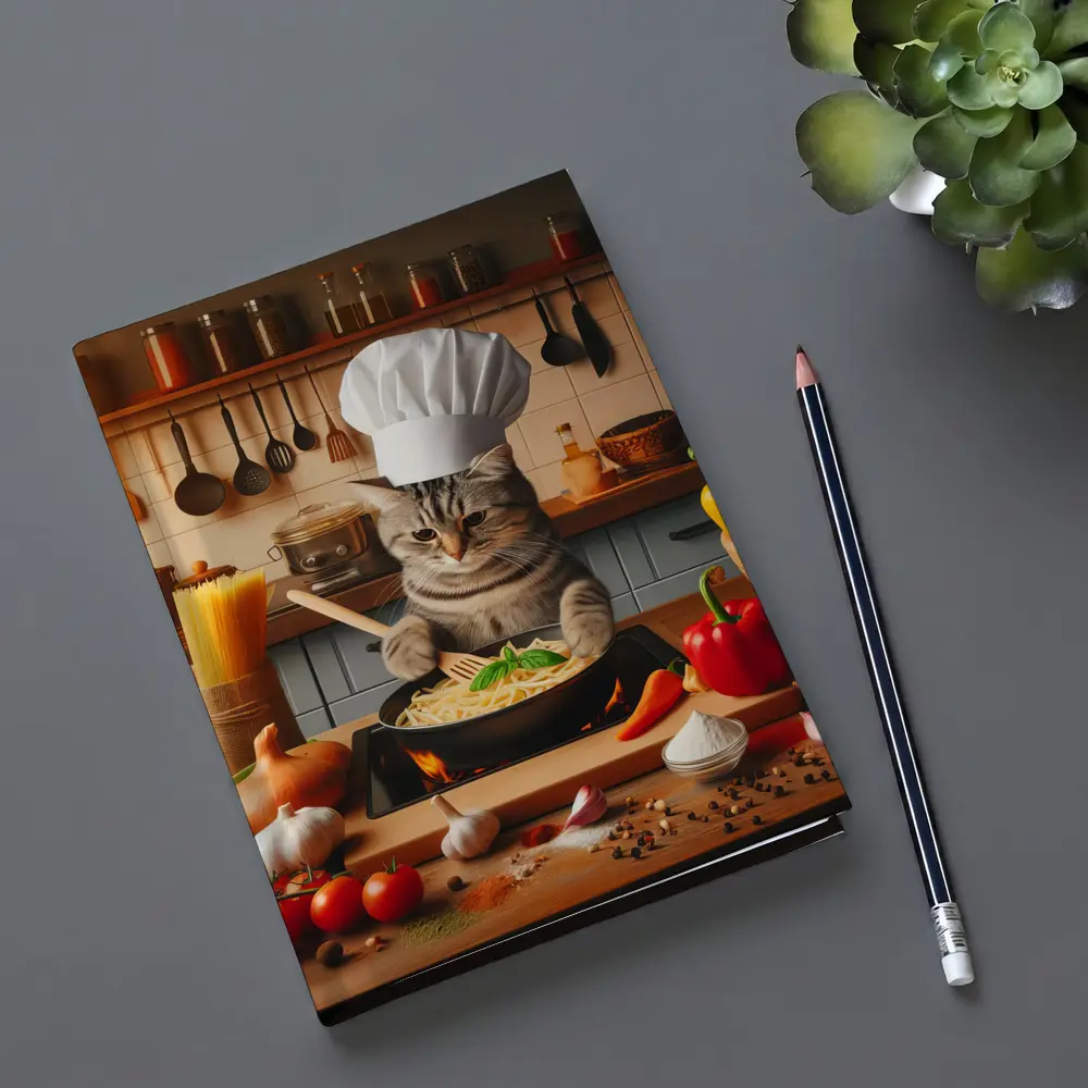 Chef Cat Cooking Pasta in Kitchen – Notebooks
