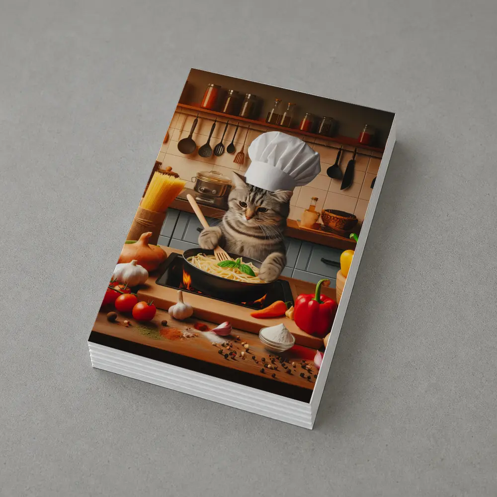 Chef Cat Cooking Pasta in Kitchen – Postcards