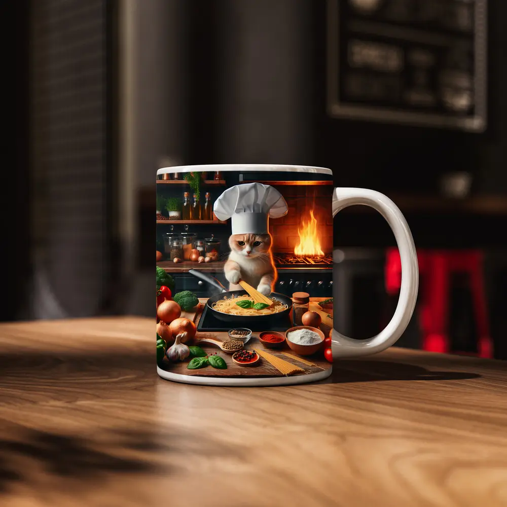 Cat Chef Cooking Pasta In Kitchen – Mugs