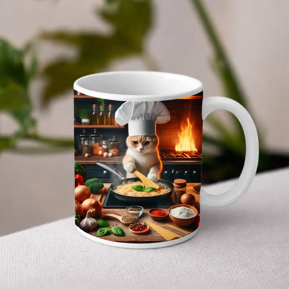 Cat Chef Cooking Pasta In Kitchen – Mugs