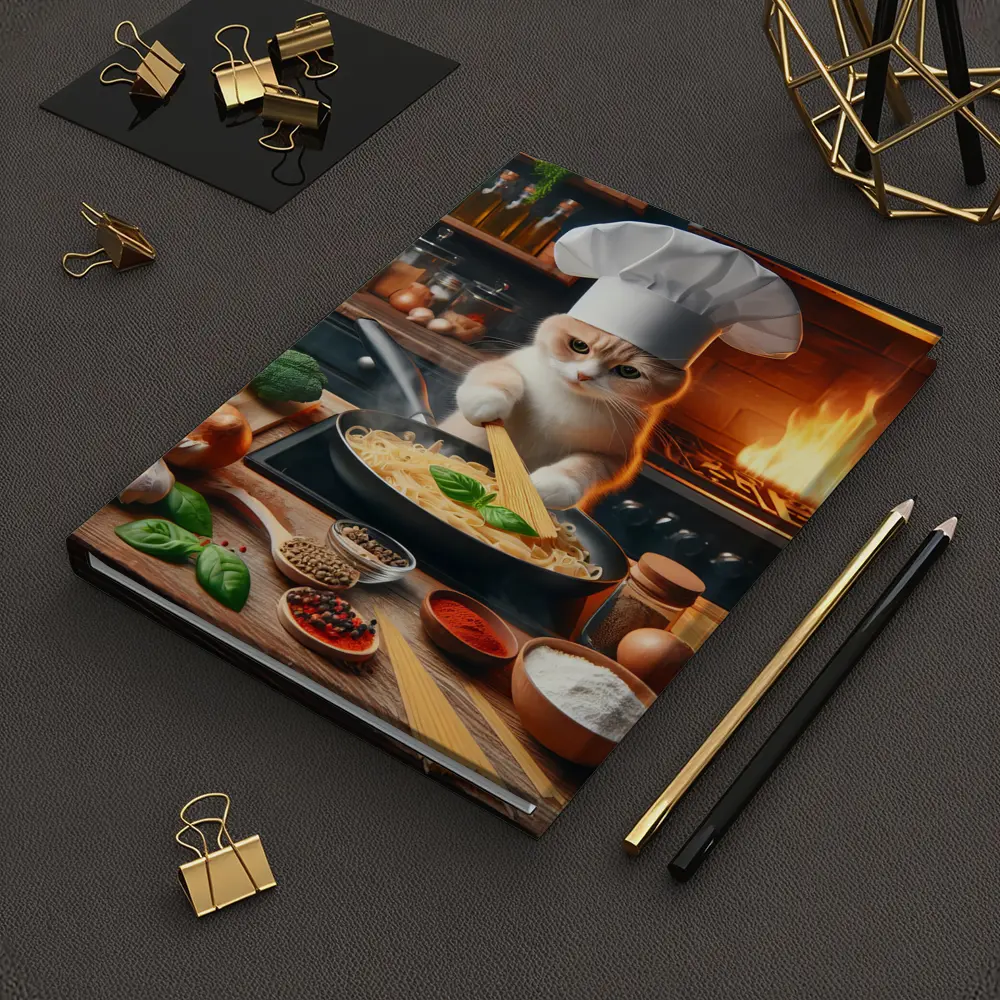 Cat Chef Cooking Pasta In Kitchen – Notebooks